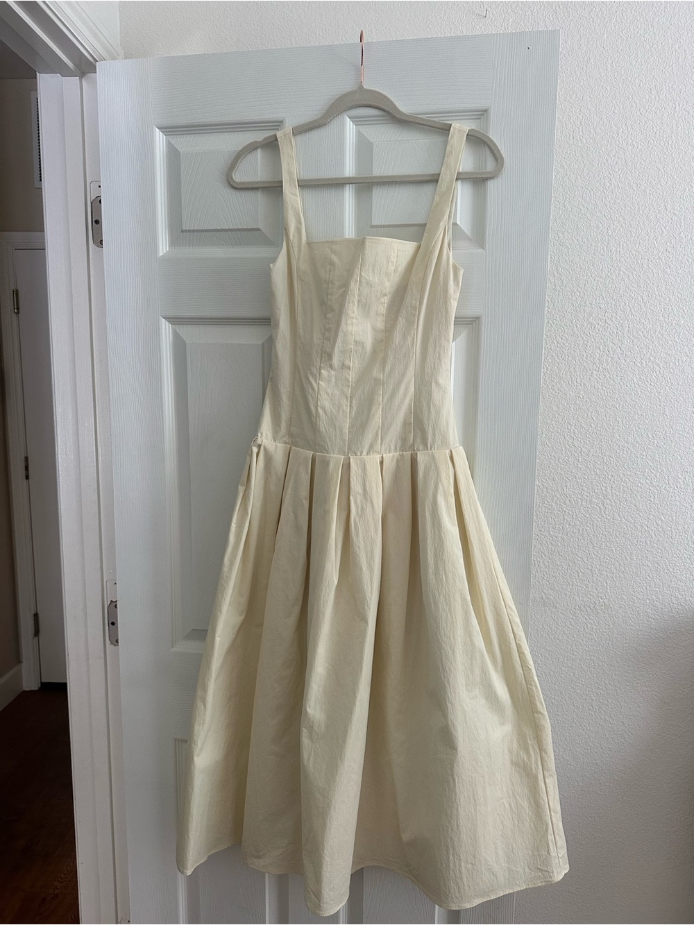 REVOLVE Cream Midi Dress with Pleated Skirt